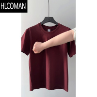 HLCOMAN酒红色高级感正肩男t恤宽松短袖上衣潮牌夏季内搭打底衫