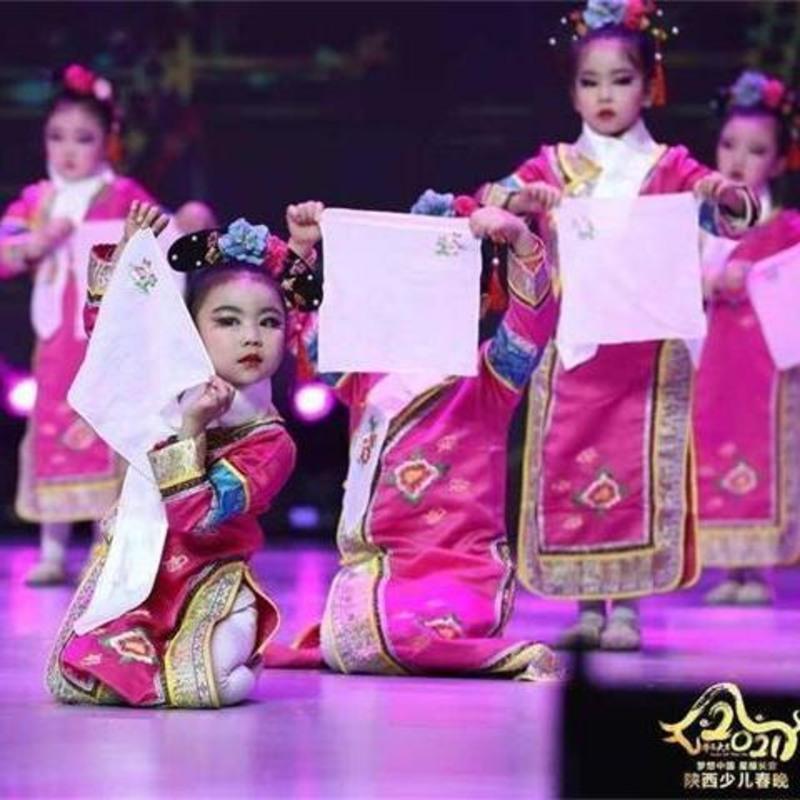 儿童格格女公主旗服甄嬛后传满族宫廷演出服新款清朝古装还珠格格 分体格格蓝色(送头饰围领手帕) 100 买一送六