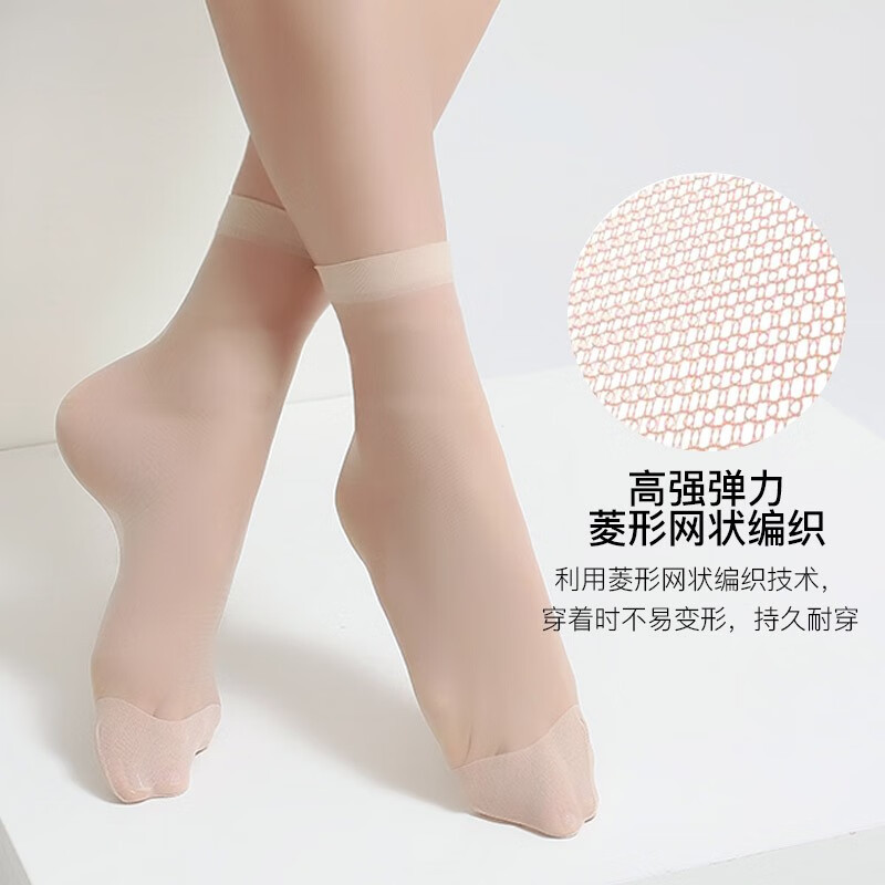 浪莎短丝袜女士夏季超薄防滑不易勾丝透明水晶袜肉色包芯丝高弹力耐磨舒适肤透气短筒黑丝袜子 肤20 均码