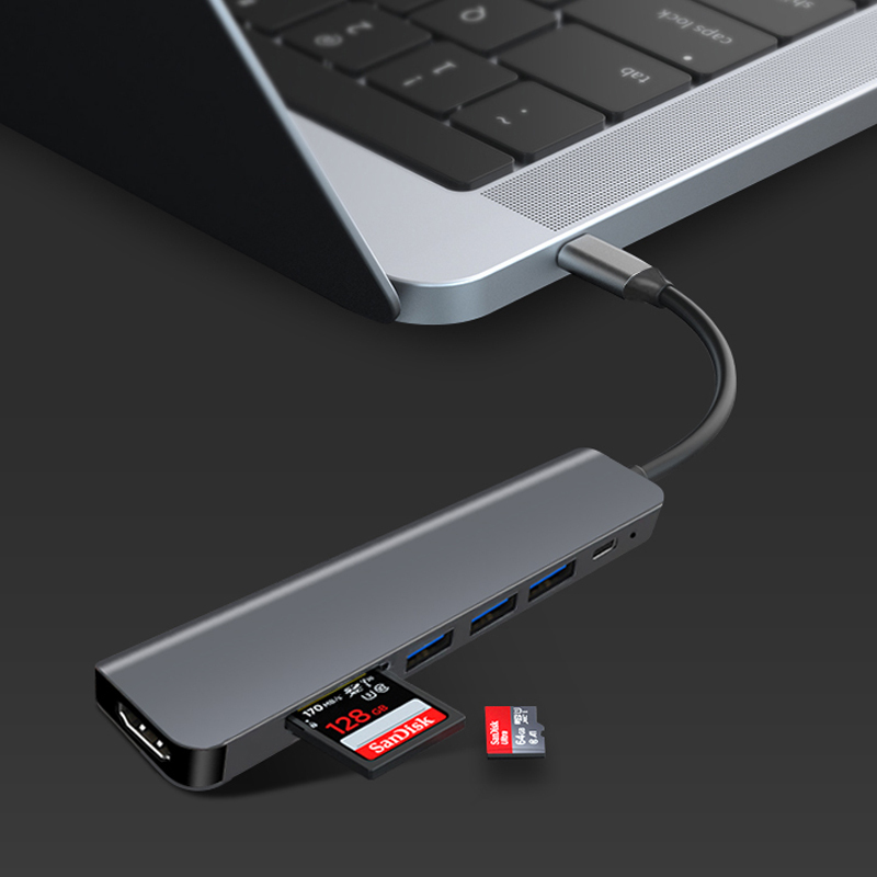 觅果 USB3.0高速扩展器分线器多口笔记本台式电脑外接一拖三多功能接口拓展坞PD专用供电+读卡器(7合一)