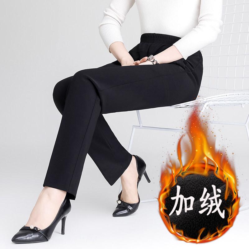 迪鲁奥(DILUAO)40岁50岁妈妈穿的加绒裤中老年人妈妈裤子秋冬厚款高腰宽松奶奶休闲长裤外穿女裤棉裤 黑【加绒 2XL【106-120】