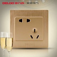 [官方旗舰店]德力西开关插座 香槟金拉丝面板墙壁开关二三插错位5五孔 斜五孔电源插座开关