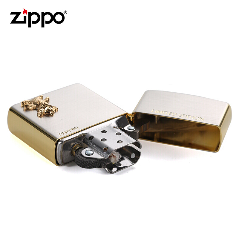 美国ZIPPO打火机 芝宝 限量版爱情小熊贴章 金 银 蓝 男士礼品