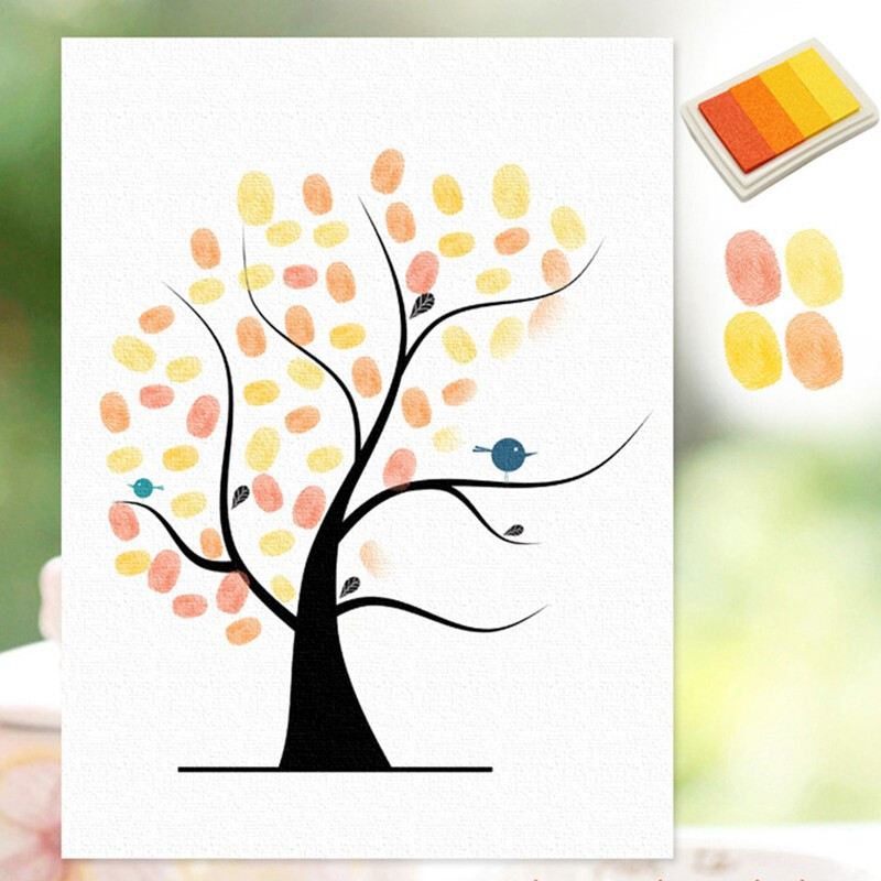 签到树生日宴指纹画同学会装饰画婚礼签名指纹签到树紫色1副带框