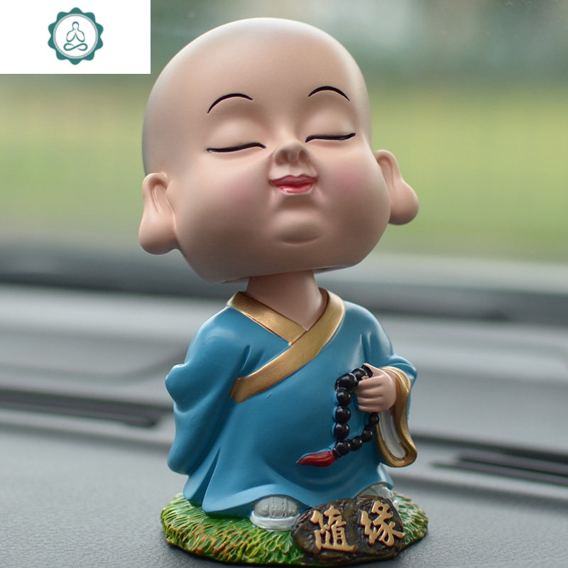汽车摆件可爱创意摇头卡通公仔车内平安佛像车载娃娃小和尚 封后 随缘