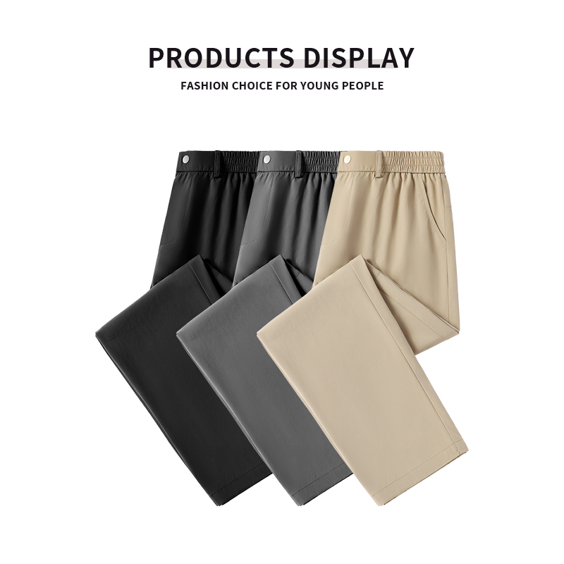 啄木鸟官方冰丝裤子男款爸爸夏季薄男士西裤休闲裤中年直筒长裤Y高清大图