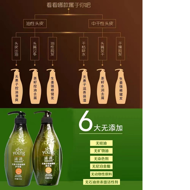 滋源无患子清润系列1.0 无患子控油清爽洗发水535ml+护发素535ml(油性)