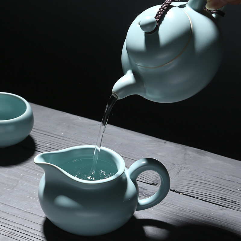 苏氏陶瓷(SUSHI CERAMICS) J0102 汝窑套装(杯壶茶漏盖碗) 十件套 (单位:套) 新旧包装随机发货高清大图