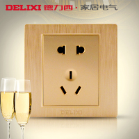 [官方旗舰店]德力西DELIXI 86型PC其他香槟金拉丝开关插座 墙壁5孔插座面板 二三插正五孔电源插座