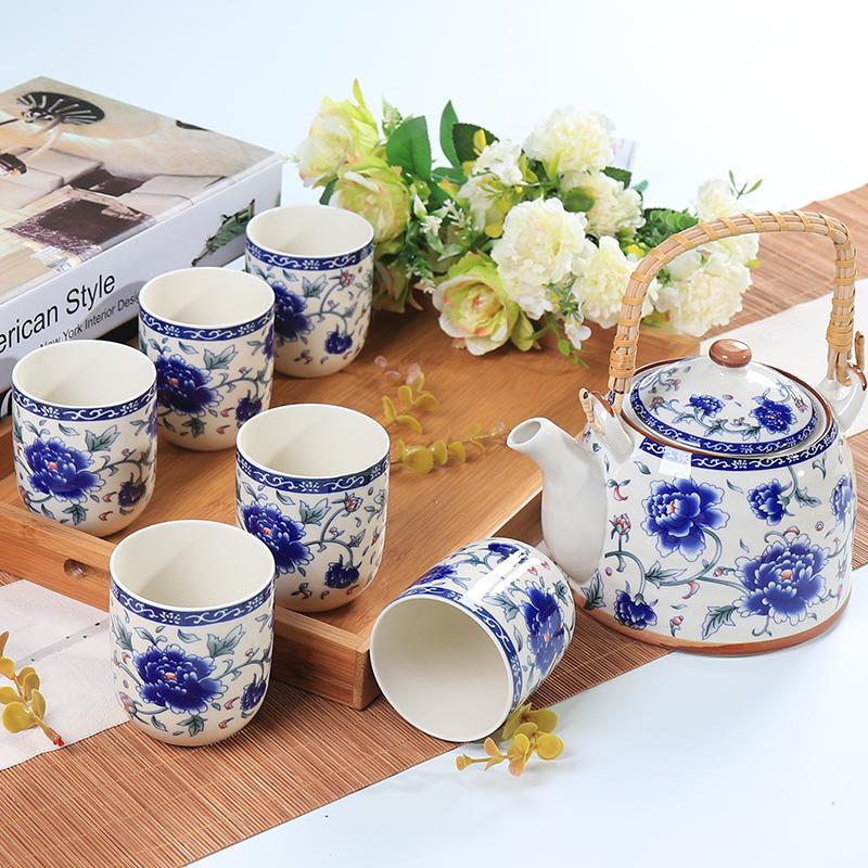 景德镇陶瓷家用茶具套装瓷器提梁茶壶茶杯套装一壶6杯套装礼品
