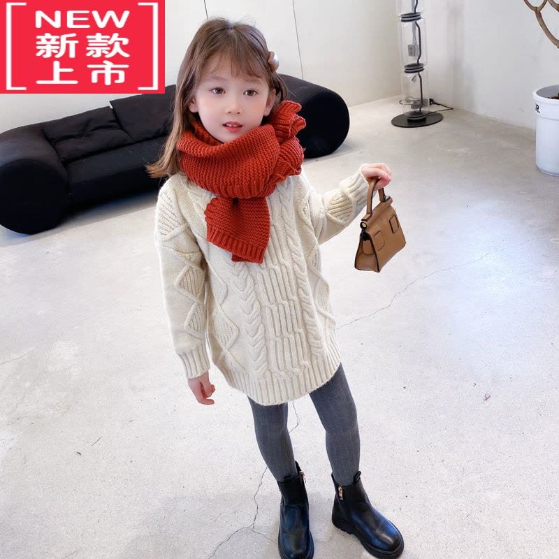 可莉允女童毛衣中长款小女孩冬装2022新款宽松韩版针织衫儿童半高领上衣图片