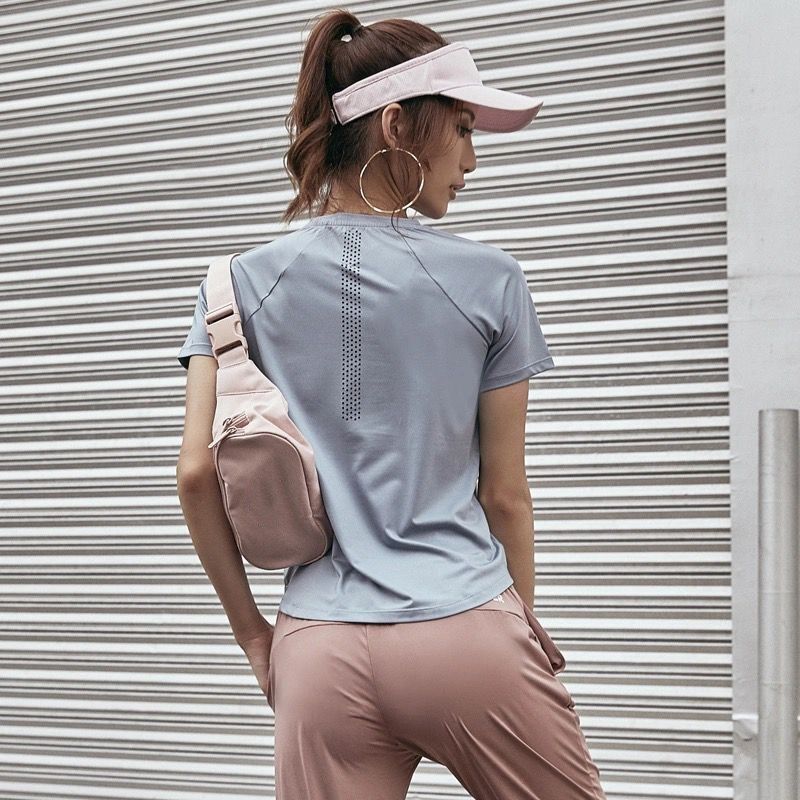 运动速干t恤女大码宽松显瘦网眼休闲健身短袖跑步瑜伽服上衣女夏