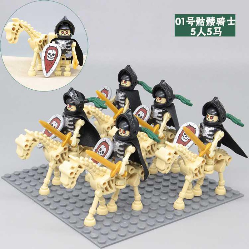 新年古代三国城堡系列骷髅骑士玩具军事武器拼装积木人仔 浅棕色14号骷髅军团高清大图