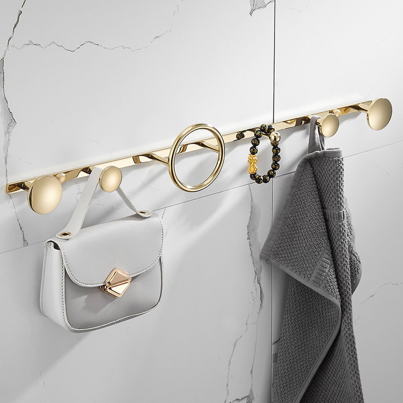 轻奢黑金色挂衣钩壁挂墙壁创意黑排钩北欧衣服挂钩衣帽钩镀铬款1环4钩