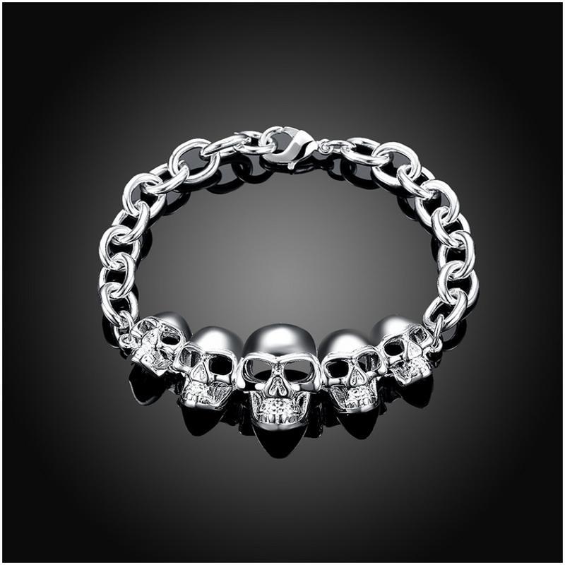 H486Women Silver Bracelet女生饰品另类骷髅头手链镀925纯银复古送女朋友七夕情人节礼物