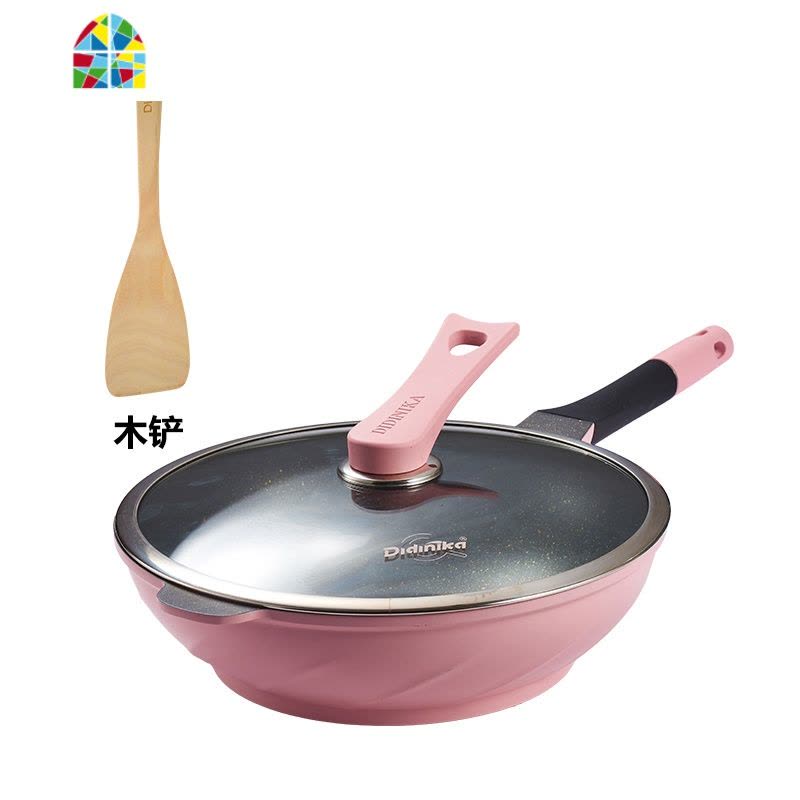 韩国粉锅不粘锅炒锅无油烟汤锅蒸锅燃气电磁炉适用 FENGHOU 红色炒锅30CM硅胶锅铲图片