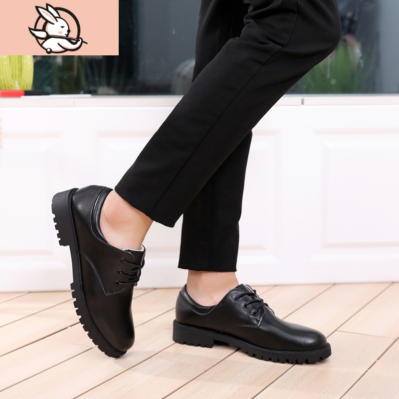 儿童皮鞋黑色成人中大学生男士男孩青年学校休闲大码绑鞋带皮鞋皮鞋童