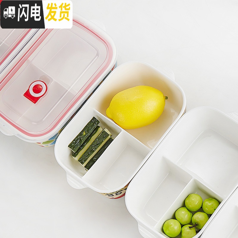 三维工匠卡当盒微波炉专用长方型陶瓷饭盒上班族轻便简约三格分格带盖 深灰色长方三格奶牛高清大图