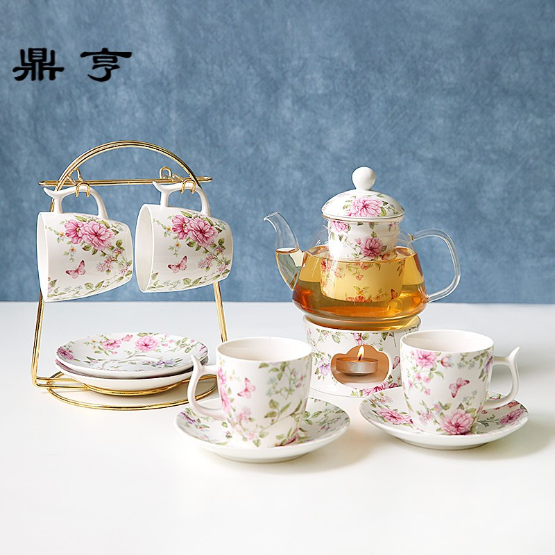鼎亨那些时光 煮水果茶蜡烛加热玻璃花茶壶陶瓷花茶杯套装花茶具