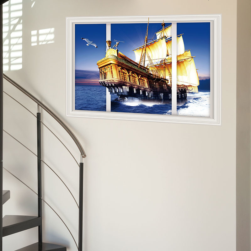 墙贴纸贴画房间客厅自粘墙纸壁纸装饰品创意海上帆船可移除