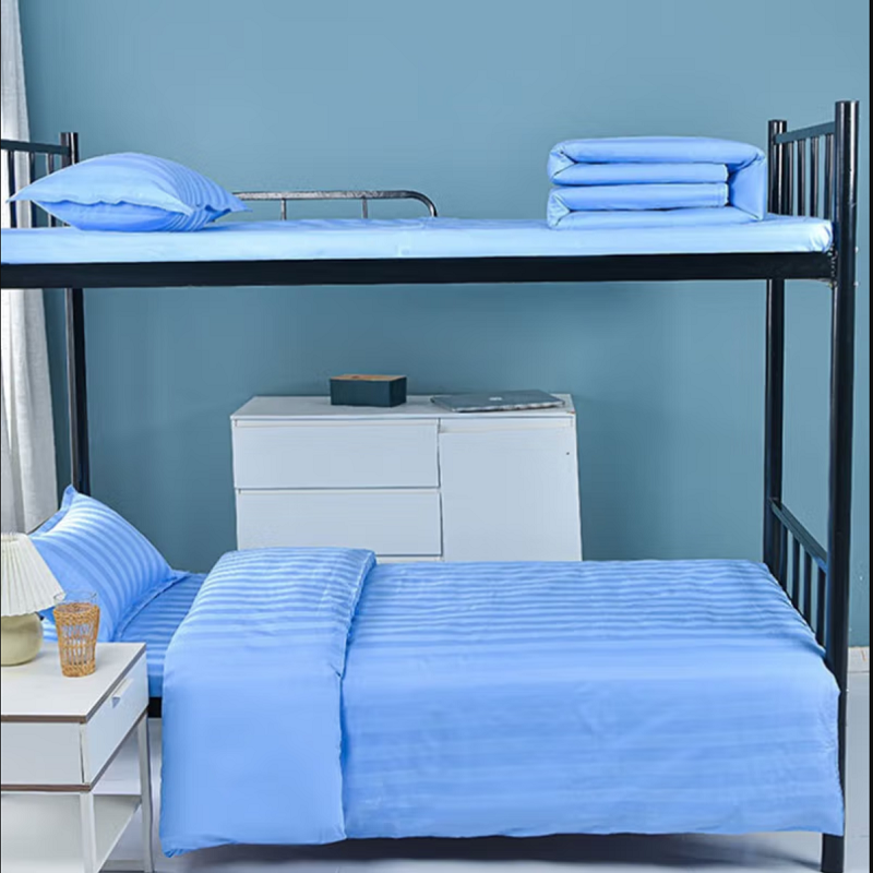 洛菲源 蓝色缎条床上用品三件套 规格被套160*210床单160*240枕套50*80 套 (可定制)高清大图