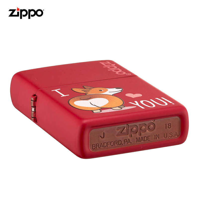 zippo芝宝打火机美国原装进口防风煤油打火机宠物狗柯基233-C-071042萌宠诱惑