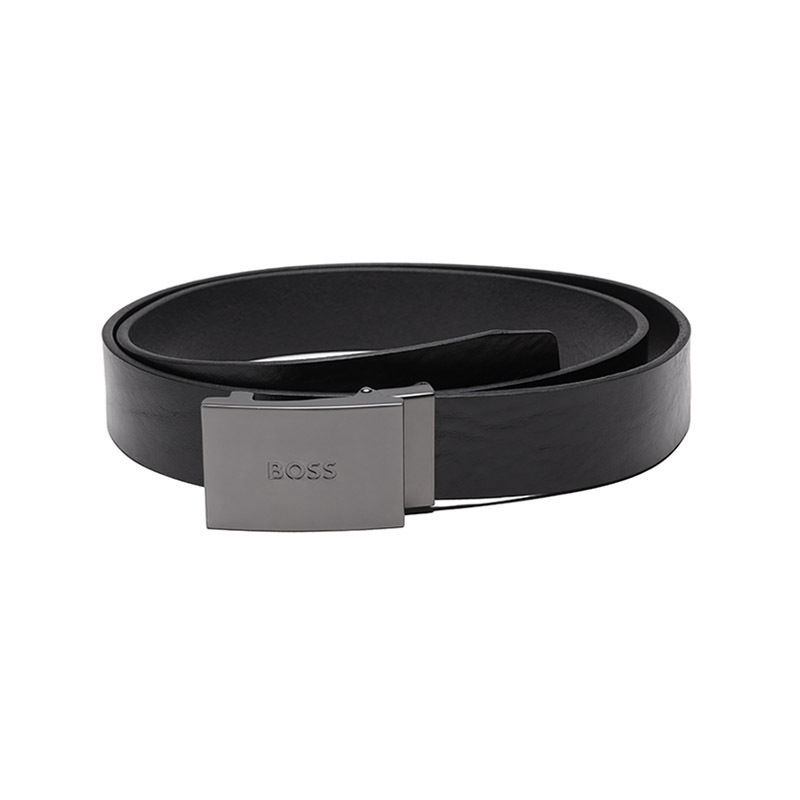 雨果博斯hugoboss男士牛皮黑色可裁剪复古皮带腰带50471332