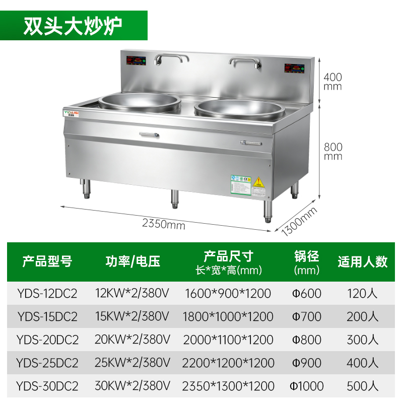 意黛斯(YIDAISI)YDS-30DC2 双头电磁大锅灶 30KW大功率电磁炉商电磁灶大锅灶 食堂厨房设备 304材质高清大图