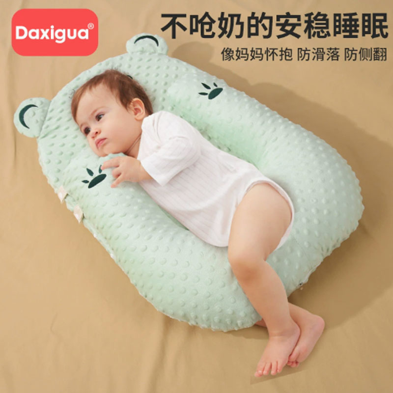 大西瓜防溢奶呛奶枕头新生儿枕绣花豆绒斜坡床10度套装+15度调节垫高清大图