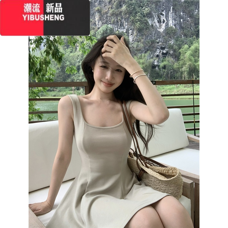 YIBUSHENG纯欲性感a字连衣裙女季吊带裙弹力收腰显瘦小个子短裙