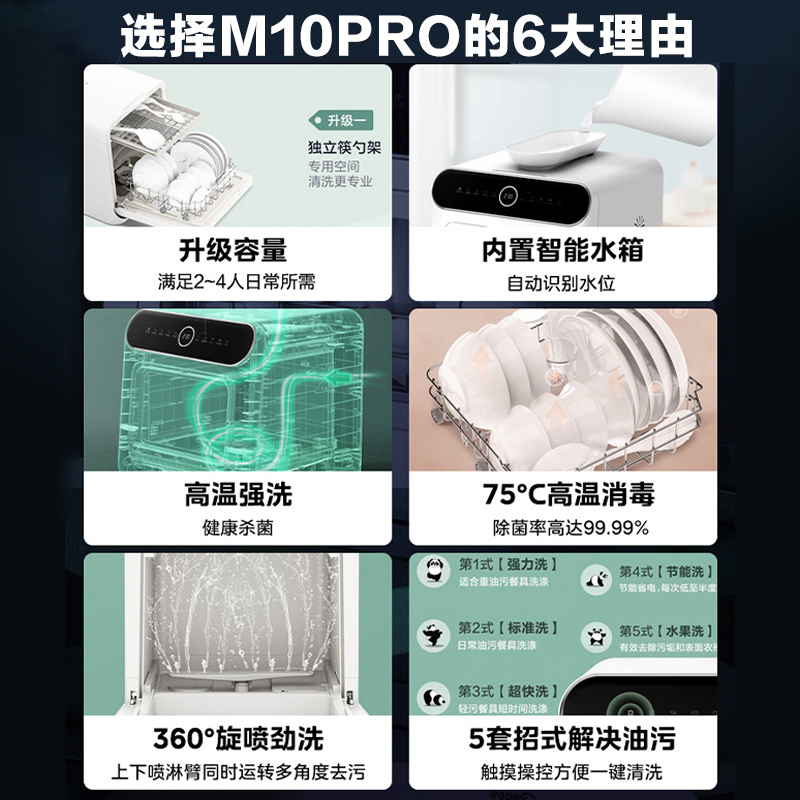美的(Midea) 洗碗机 台式M10 Pro新升级 热风烘干高温除菌双层碗篮水果洗家用易安装