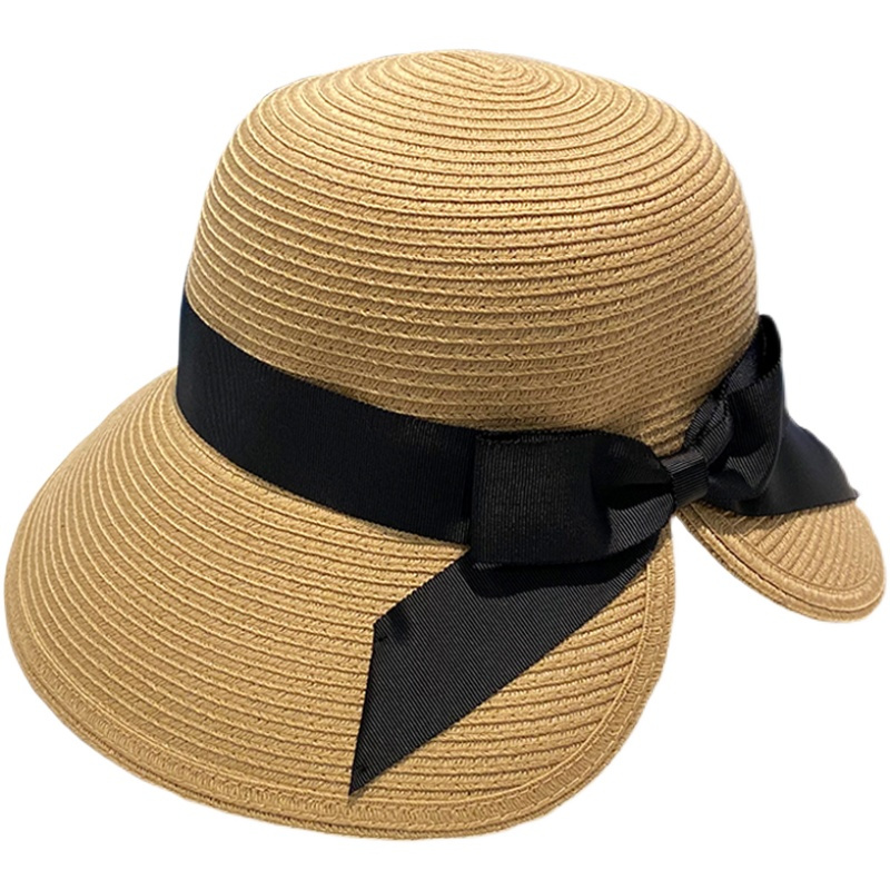 帽子女夏季遮阳沙滩帽韩版百搭可折叠草帽日系遮脸女士防晒帽 卡其色