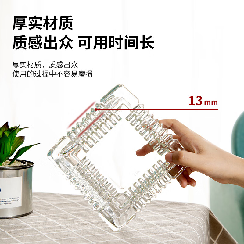 得力(deli) 欧式方形玻璃烟灰缸 中号150*150mm 9579高清大图