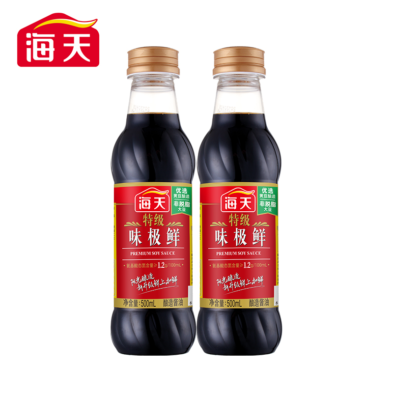 海天特级味极鲜酱油500ml瓶装炒菜凉拌点蘸厨房家用黄豆酿造生抽高清大图