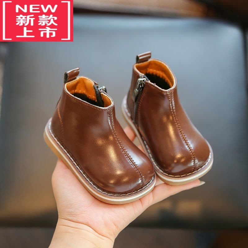可莉允女宝宝鞋子秋冬季女童靴子加绒短靴马丁靴男童小童皮靴儿童鞋婴儿图片