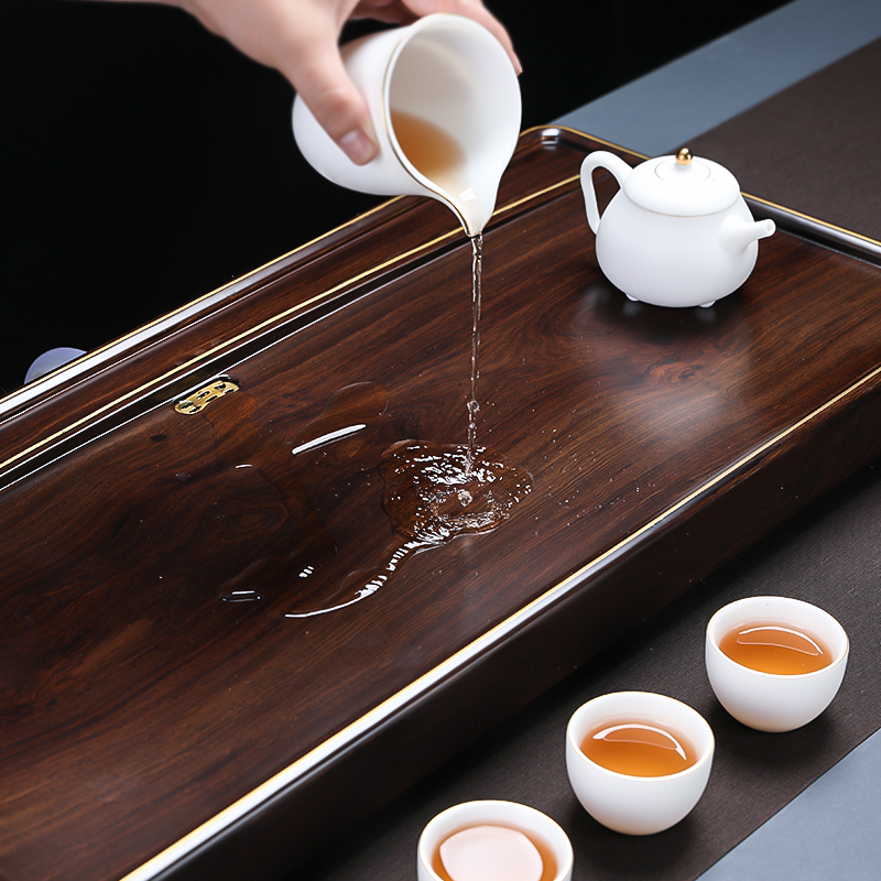 MULTIPOTENT黑檀古韵实木茶盘家用茶台功夫茶具办公会客加厚68*30CM高清大图