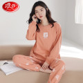 浪莎纯棉长袖睡衣女春秋款可外穿套头女士家居服两件套 橙色 XL