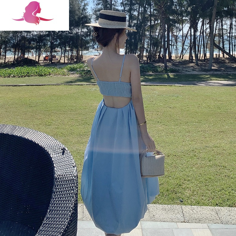 艳如飞三亚海边度假沙滩裙女夏性感露背吊带连衣裙海南泰国旅游穿搭衣服T恤
