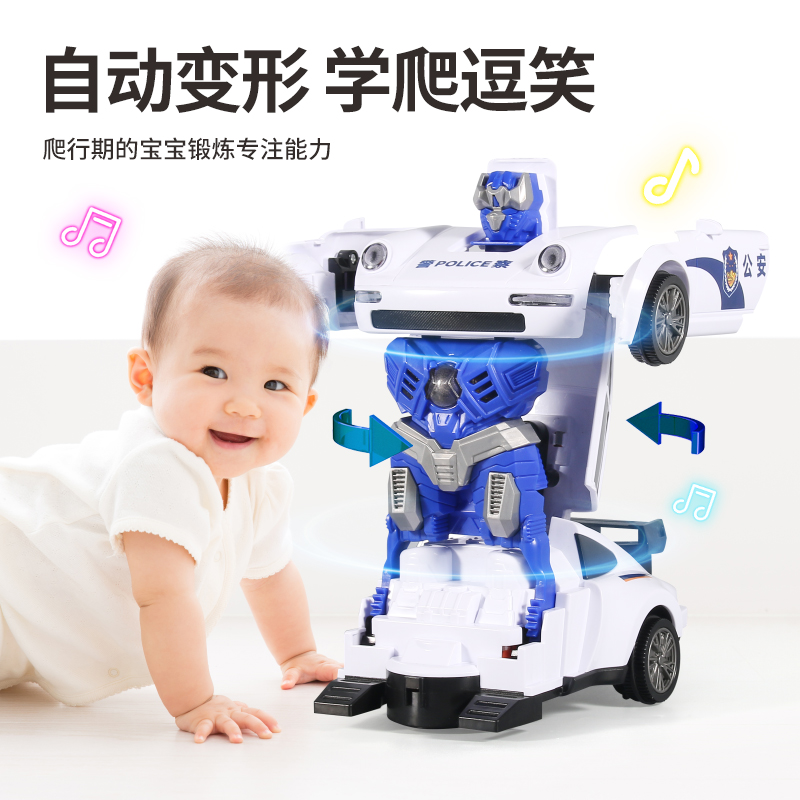 儿童电动变形汽车机器人旋转万向警车玩具车男孩圣诞节礼物3750高清大图