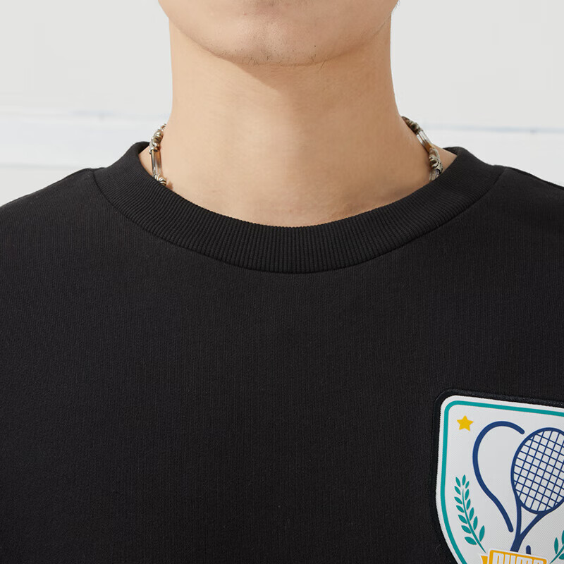 彪马(PUMA)男装日常休闲简约纯色印花圆领卫衣套头衫625802-01
