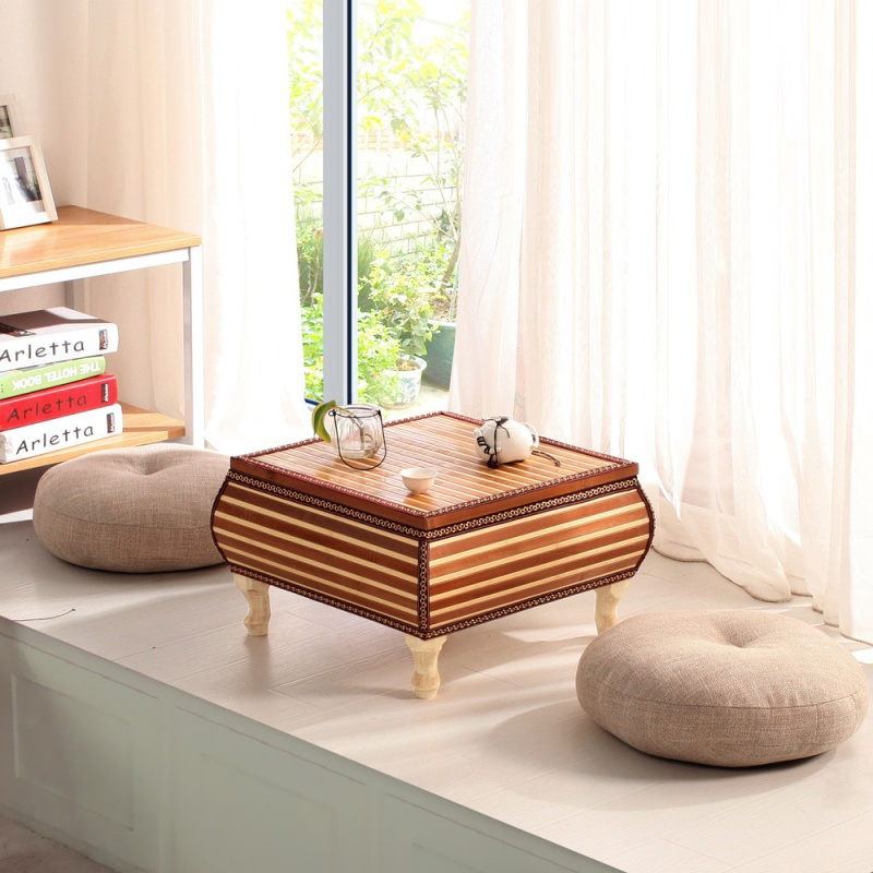 艺可恩藤编简约欧式实木榻榻米茶几飘窗桌子小阳台窗台塌塌米地台矮