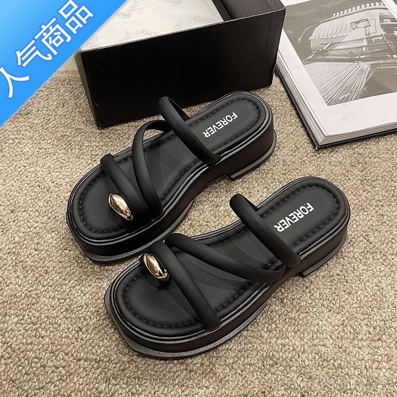 SUNTEK拖鞋女夏外穿2023新款法式晚风高级感厚底夹趾增高仙女配裙子凉鞋高清大图