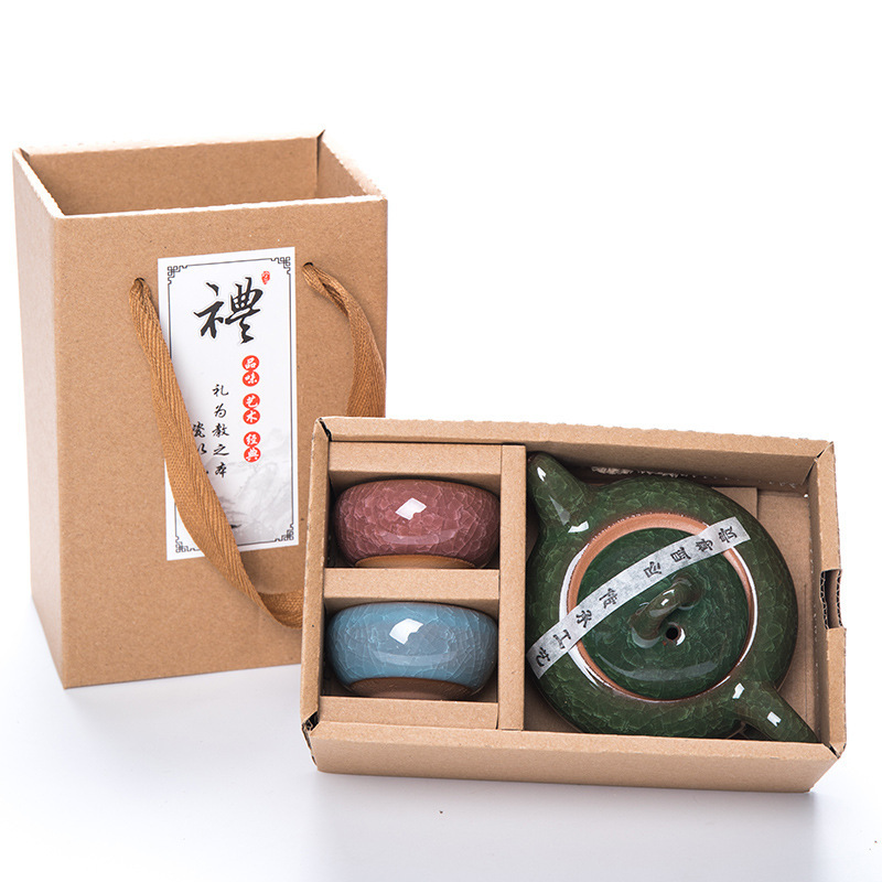 华普思陶瓷功夫茶具套装整套小礼品茶水分离礼盒茶礼盒 五彩一壶四杯[普通盒]高清大图