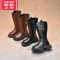 可莉允女童靴子2022秋冬新款加绒公主长靴软底高筒皮靴防滑儿童二棉冬鞋