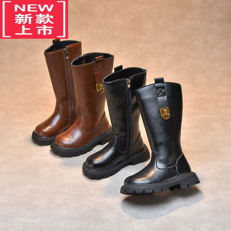 可莉允女童靴子2022秋冬新款加绒公主长靴软底高筒皮靴防滑儿童二棉冬鞋图片