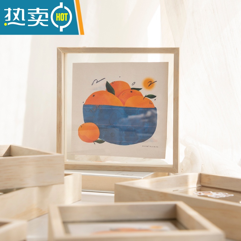 敬平实木创意双面玻璃植物标本相框原木色立体画框透明木质相框定制 白木色 正方形6寸【内径15.2*15.2】