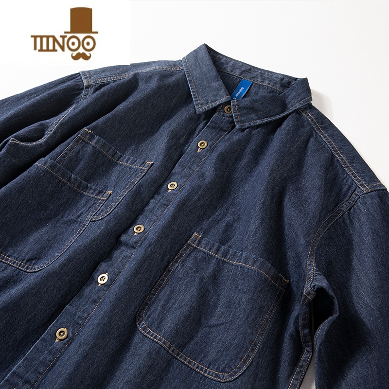 YANXU牛仔衬衫男款宽松衬衣美式休闲复古简约薄款长式N牛宽高清大图