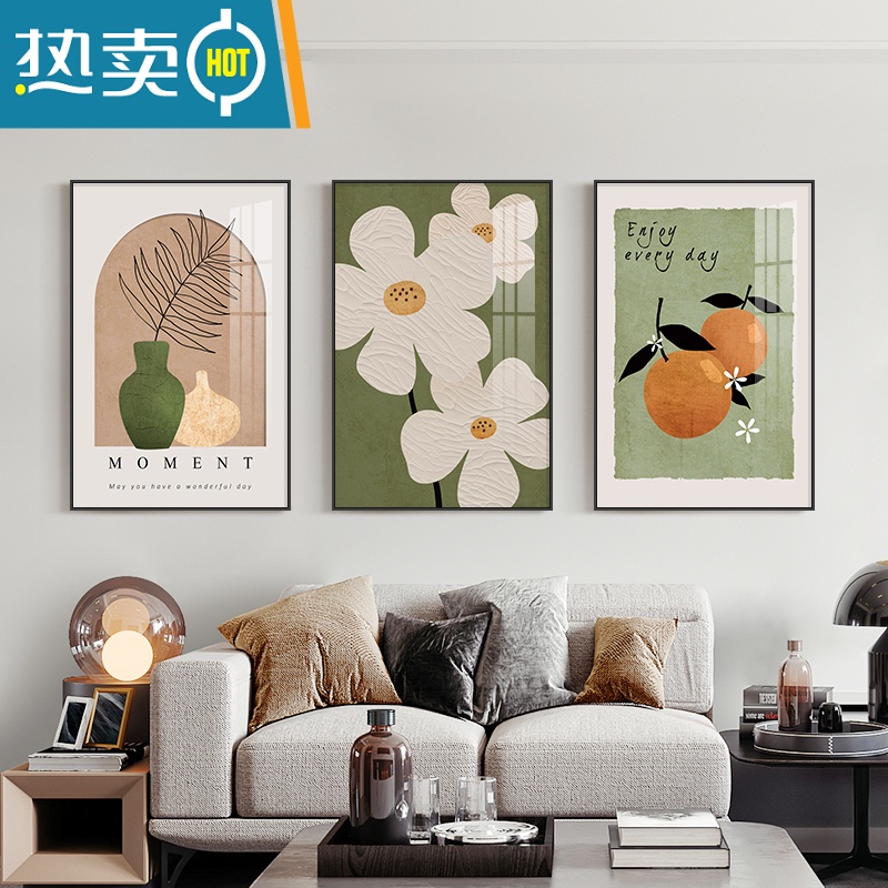 敬平北欧客厅装饰画现代简约沙发背景墙挂画餐厅墙面三联壁画卧室墙画装饰画 心想事成 60*80适合3-3.5米墙经典黑框油画布画面布纹肌理质感十