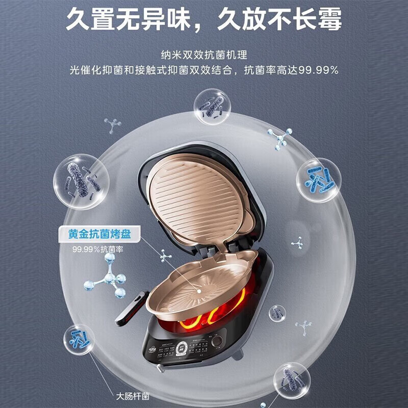 美的(Midea)电饼铛煎烤机双面拆洗蒸汽环绕烤盘拨杆式悬浮家用不沾1600W烙饼机加厚MC-JKE3036高清大图