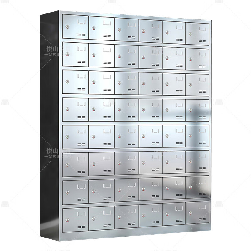 悦山不锈钢餐具碗柜食堂员工多门储物柜304不锈钢48门钥匙锁YSOA11FO48MW304Y